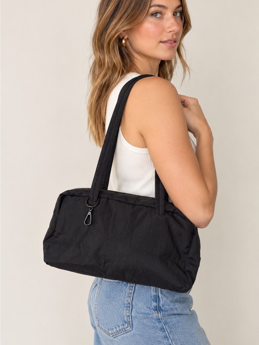 BAGGU Medium Nylon Bowler Bag Black Shoulder Tote